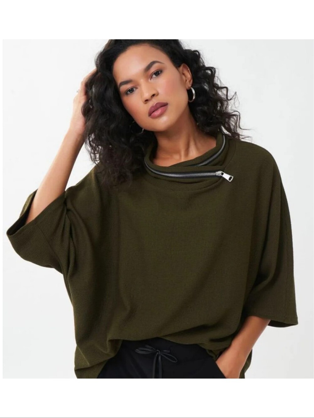 Joseph Ribkoff Cowl Neck Poncho Top Olive Green Size 6